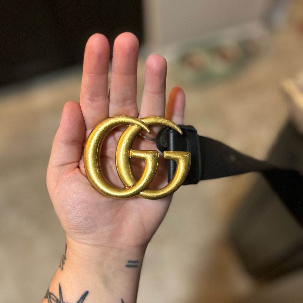 Gucci Black Belt with Gold GG Buckle